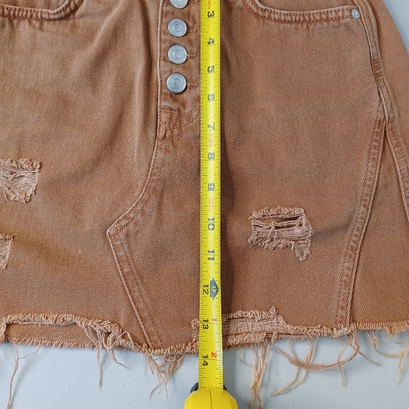 We The Free Rust Boho Distressed 100% Cotton Sz 26 Denim Mini Skirt - Picture 11 of 12